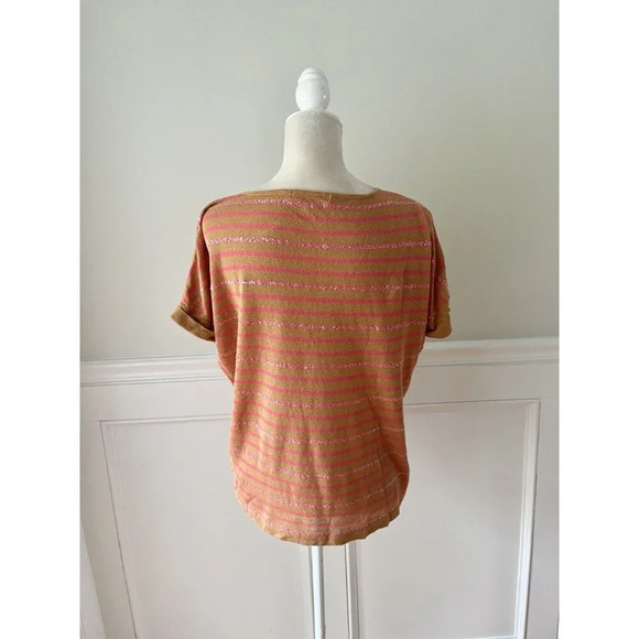 Boden Brown & Pink Sparkle Stripe Short Sleeve Sweater Size 8 - Picture 3 of 4